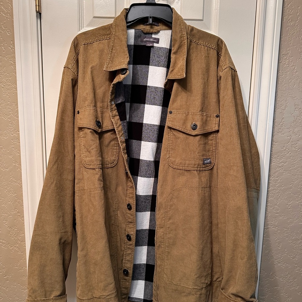 Eddie Bauer Men's Brown Corduroy Jacket with Checkered Lining